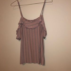Pink and white striped off the shoulder shirt